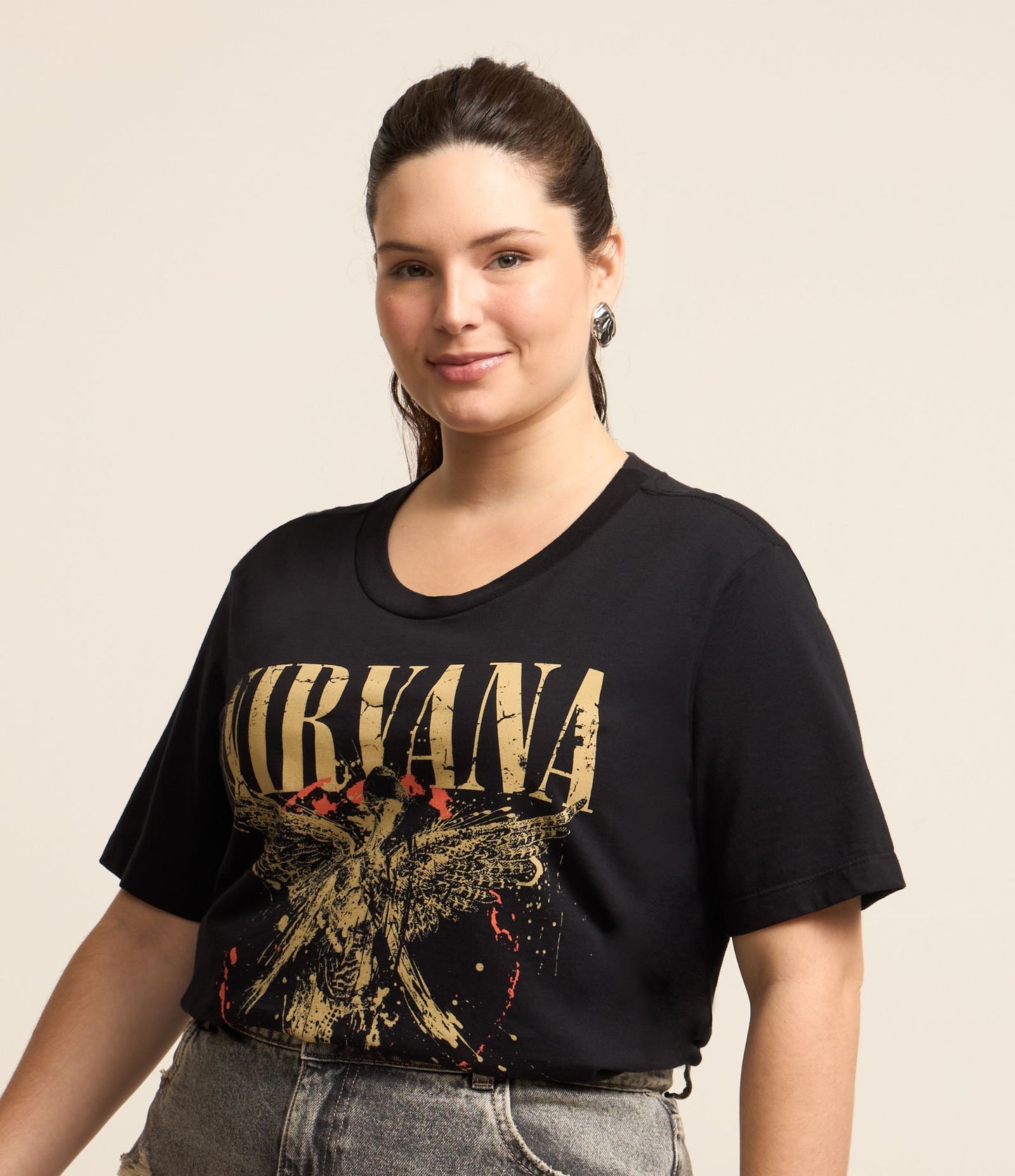 Maglietta grafica Longline Nirvana in nero - Curve e taglie forti