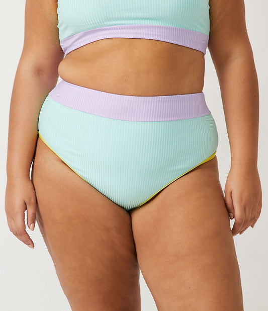 Bikini a vita alta a blocchi di colore per taglie forti e taglie forti - Blu