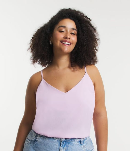 Top con scollo a V in crepe lilla Basic - Curve e taglie forti
