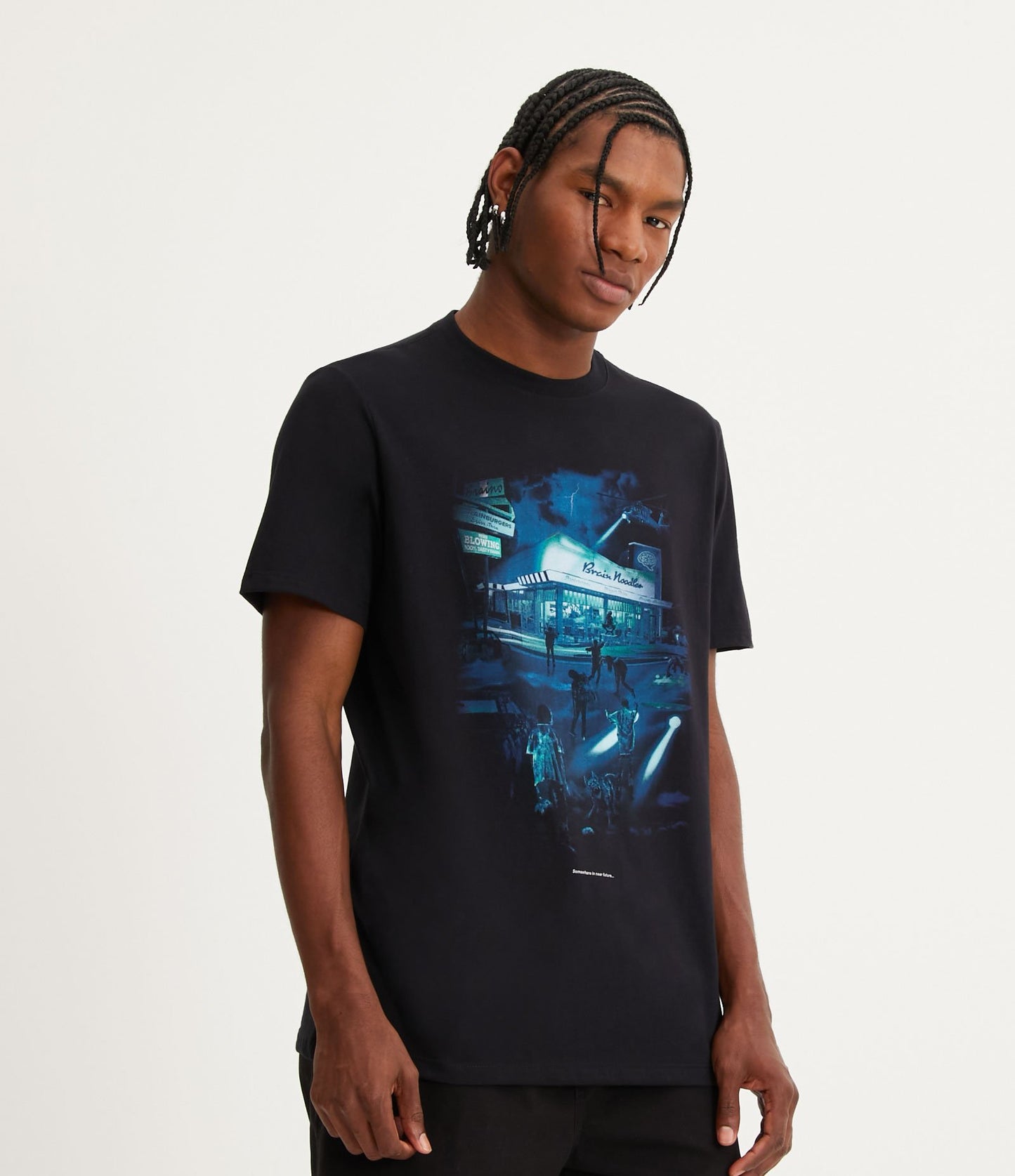 Camiseta Regular Fit em tecido de meia malha com impressão de pôster de zumbi preto