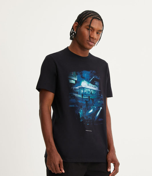 Camiseta Regular Fit em tecido de meia malha com impressão de pôster de zumbi preto