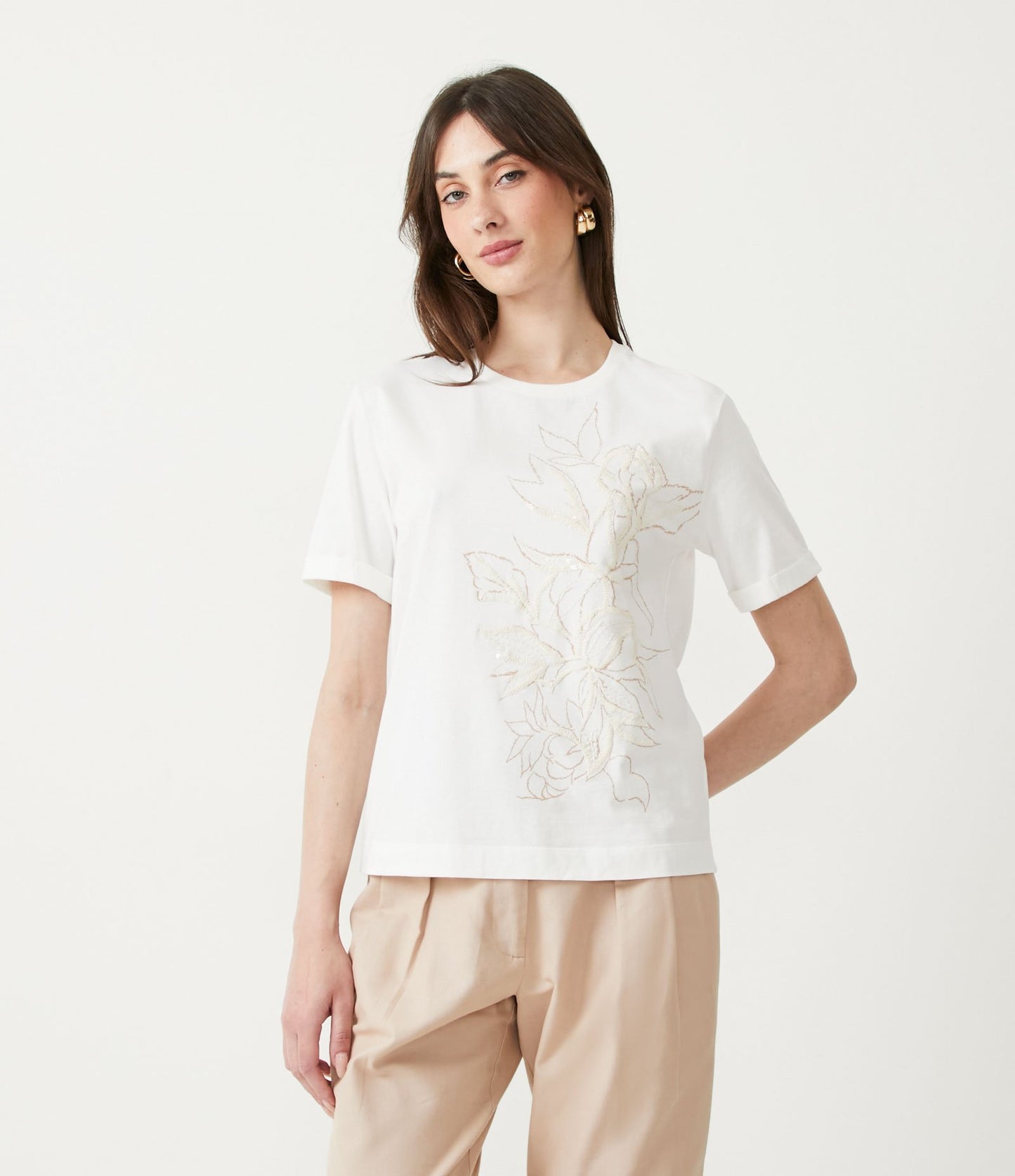 Cotton Blouse with White Floral Embroidery