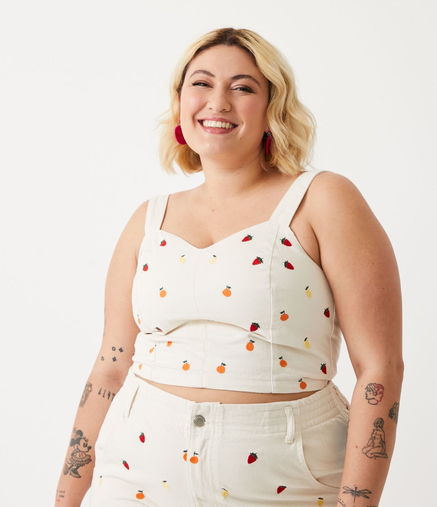 Camicetta Off-White in Twill con ricami di frutta - Curve e taglie forti