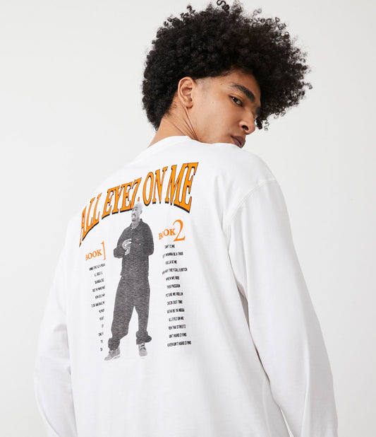 Camiseta relaxada de algodão com estampa de 2Pac "All Eyes on Me" na cor branca como a neve