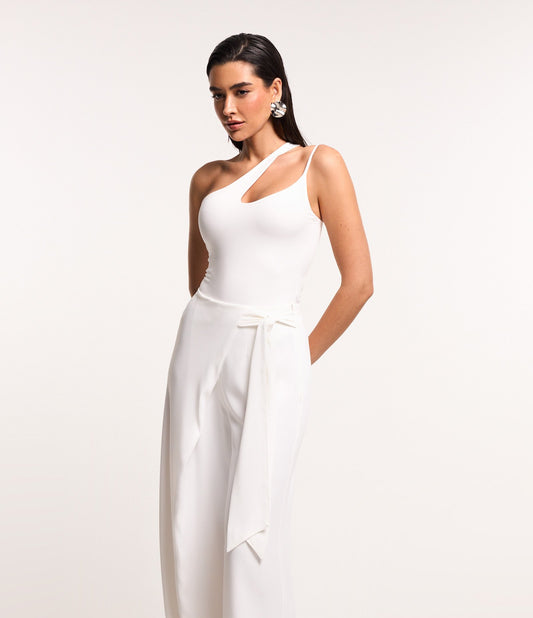 Body in jersey bianco con doppio cinturino