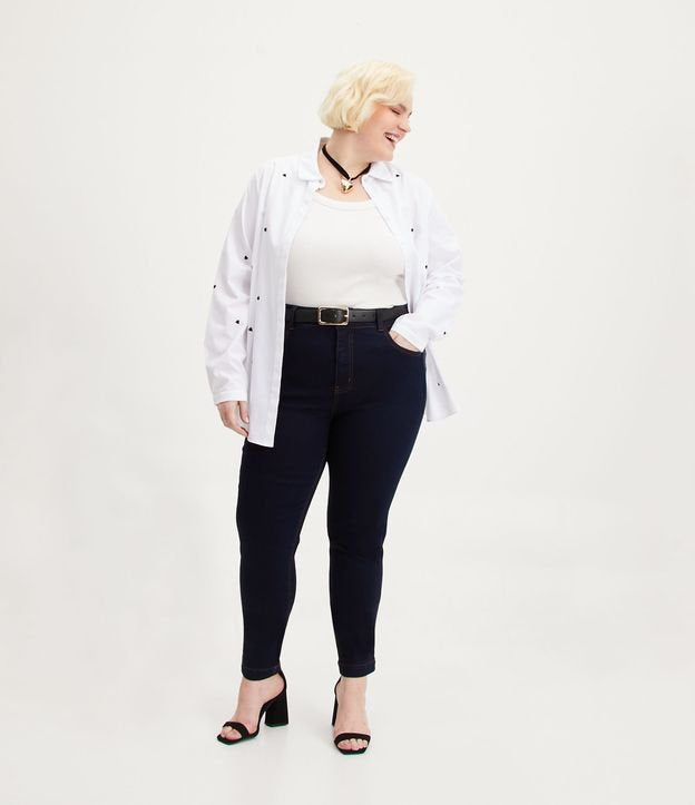 Vaqueros pitillo Curve y Tallas Grandes Azul Oscuro con Botón Único