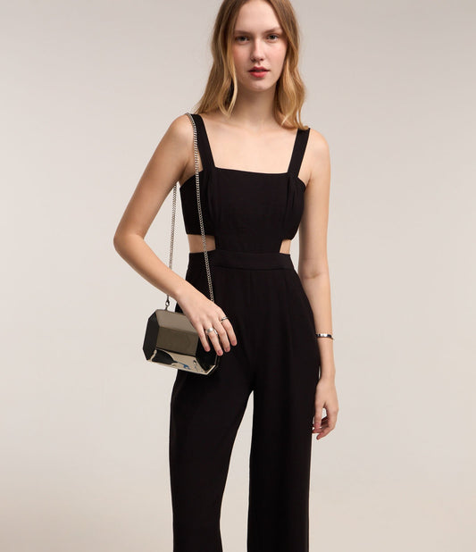 Tuta midi nera in viscosa con dettaglio cut-out