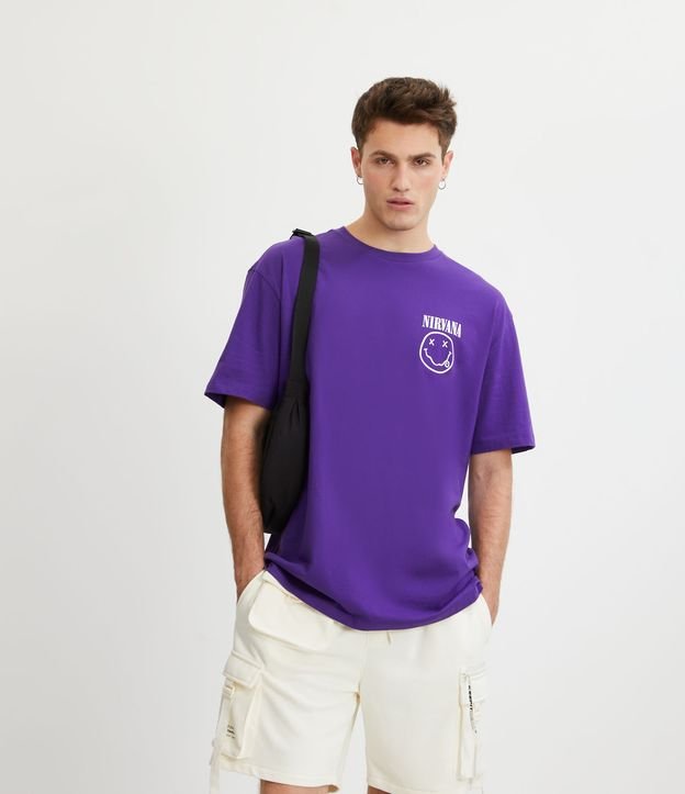 Camiseta Relaxed Fit em meia malha com estampa Nirvana Tour Milan Purple