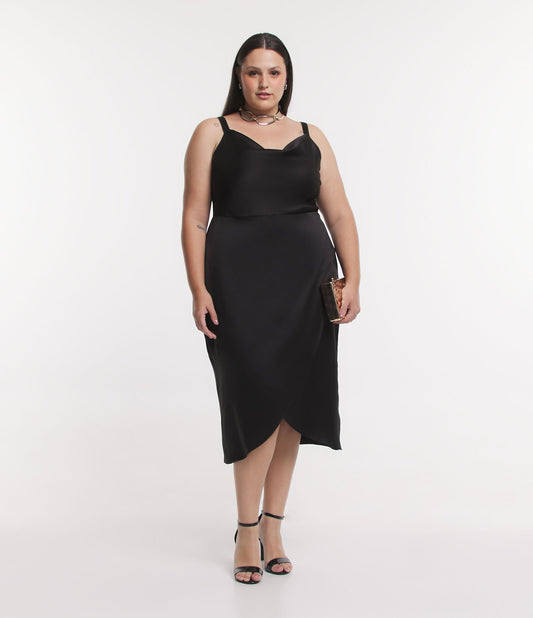 Vestido midi satinado Curve & Plus Size Negro