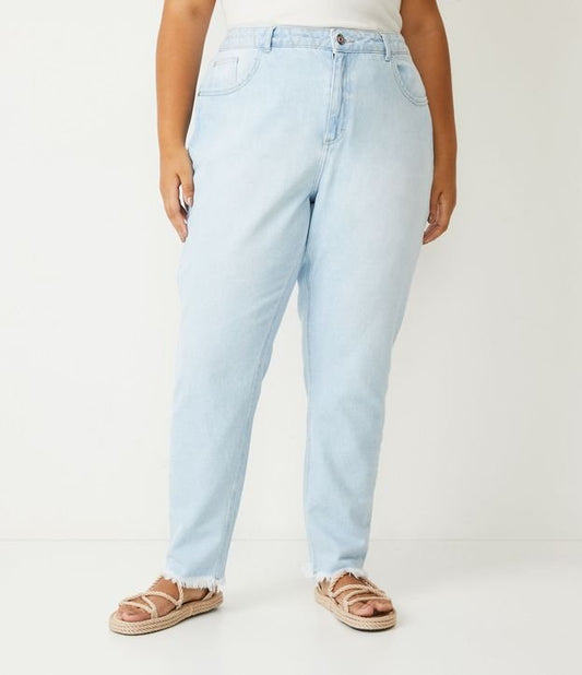 Vaqueros con cintura en zigzag y dobladillo deshilachado - Curve y Tallas Grandes, Azul claro