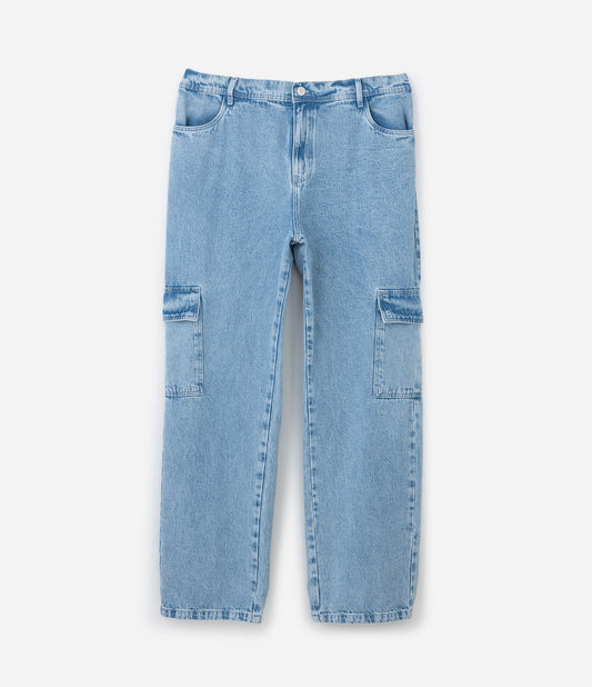 Jeans a gamba dritta con lavaggio Marmo e tasche cargo - Curve e taglie forti, blu
