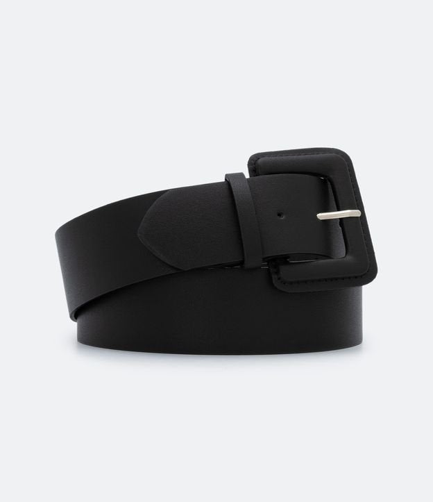 Cinto médio de material sintético com fivela retangular, tamanho para curvas e plus size, preto