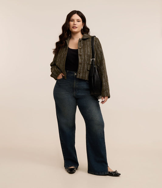 Jeans de perna reta com elastano e fenda lateral, Curve & Plus Size, azul