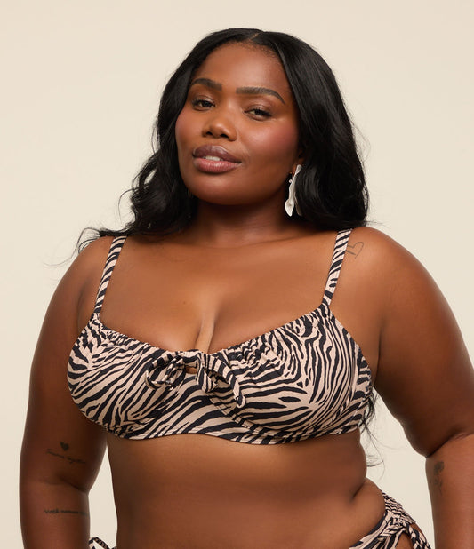 Zebra Print Half-Cup Bikini Top in Beige - Curve & Plus Size