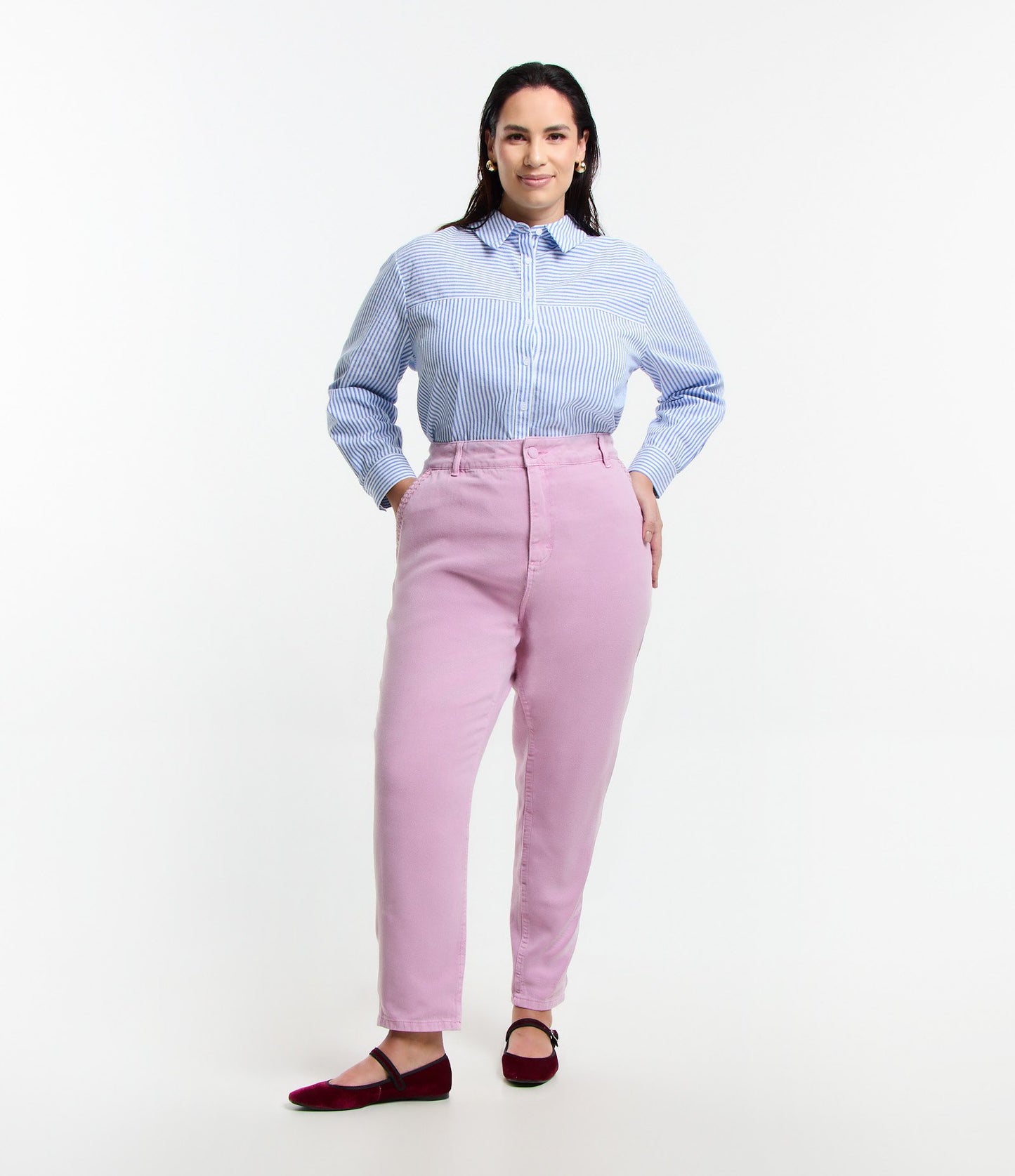Vaqueros para mamás con bolsillo bordado en Curve y Tallas Grandes - Rosa