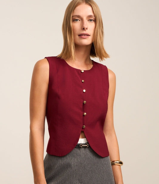 Gilet sartoriale rosso con lacci incrociati sulla schiena