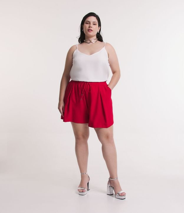 Pantalón Corto de Crepé Rojo con Lazo y Cintura Elástica - Tallas Curvas y Grandes