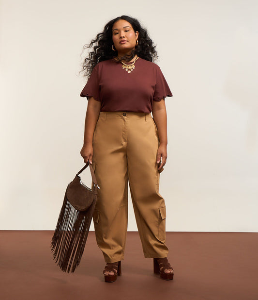 Pantaloni beige con sacchetto di carta e tasche cargo - Curve e taglie forti