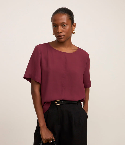Basic Red Crepe Blouse with Front Stitching
