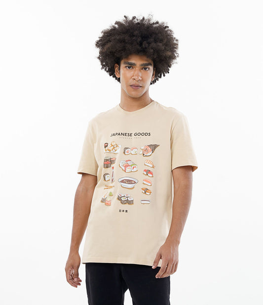 Orange Short Sleeve T-Shirt with Japanese Culinary Print