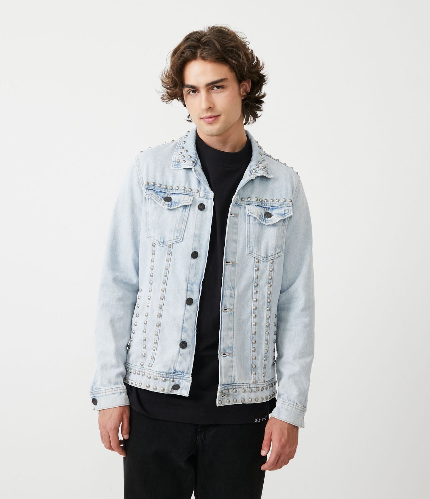 Giacca Tucker in denim blu chiaro con punte e tasche