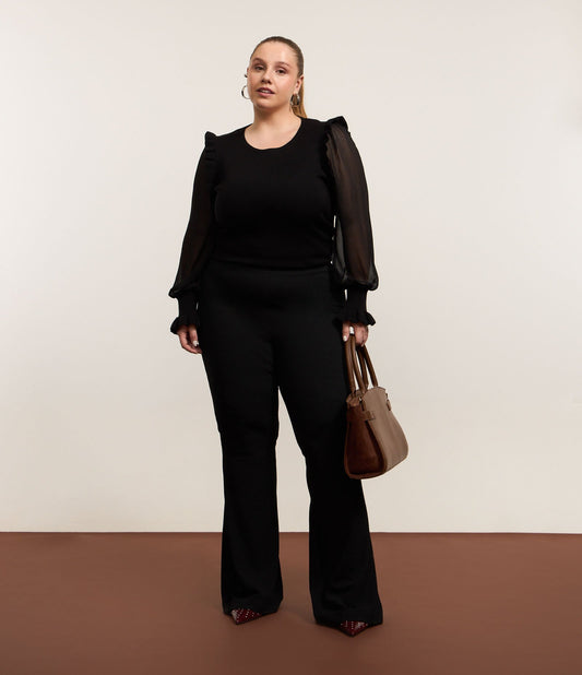 Pantalones acampanados con textura de canalé negros - Tallas grandes y curvas