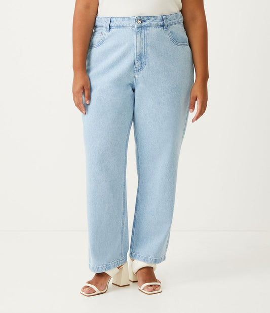 Jeans a gamba dritta con lavaggio chiaro e bottone gioiello - Curve e taglie forti, blu