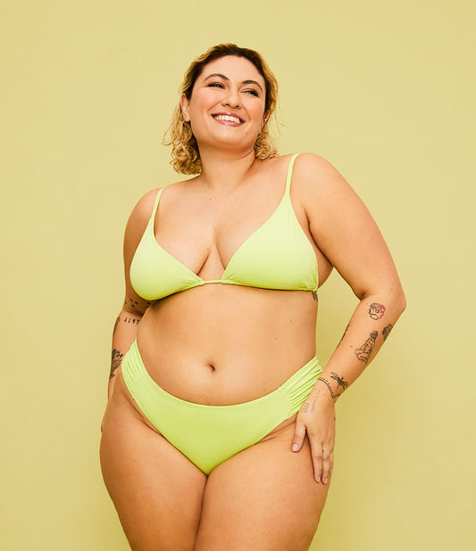 Fondo bikini verde con drappeggio laterale in poliammide - Curve e taglie forti