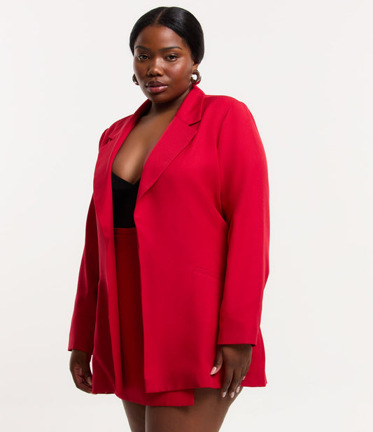 Blazer lungo sartoriale aperto, Curve e taglie forti, rosso