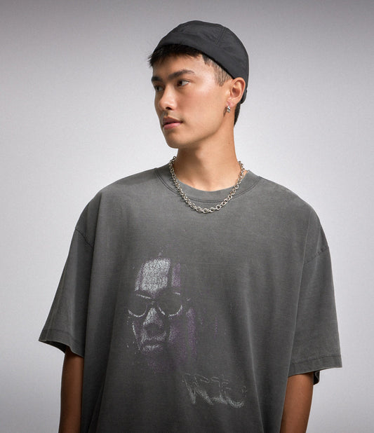 Camiseta Overboxy de algodão cinza com estampa Wiu