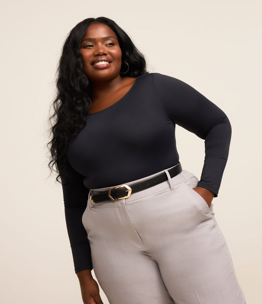 Body negro de microfibra con escote barco - Curvas y tallas grandes