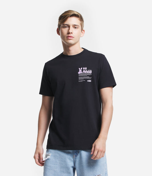 Camiseta regular em tecido de malha preta com estampa "No Rules