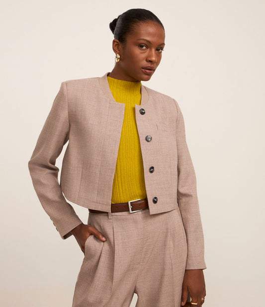 Chaqueta sastre con cuello de punto beige