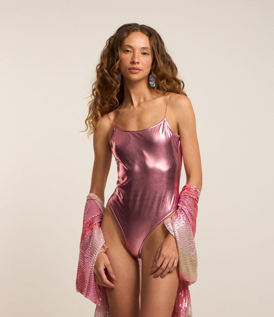 Body rosa metallizzato senza schienale