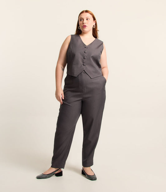 Pantalones rectos a rayas Curve y tallas grandes Gris