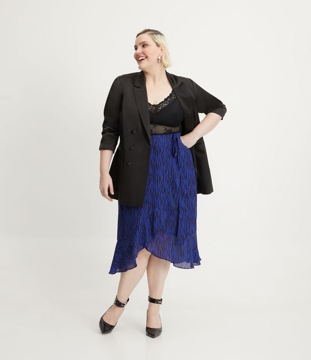 Falda Midi de Crepé con Lazo y Estampado Animal Cebra, Curvas y Tallas Grandes, Azul