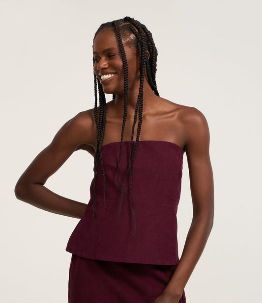 Off-Shoulder Suedine Blouse with Cut-Out Detail in Burgundy