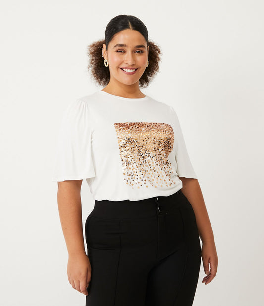 Camicetta Viscolycra bianca con accenti di paillettes - Curve e taglie forti
