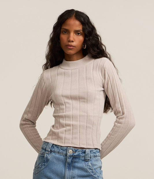 Top Slim de Chenille Canelado Cinza Claro com Gola