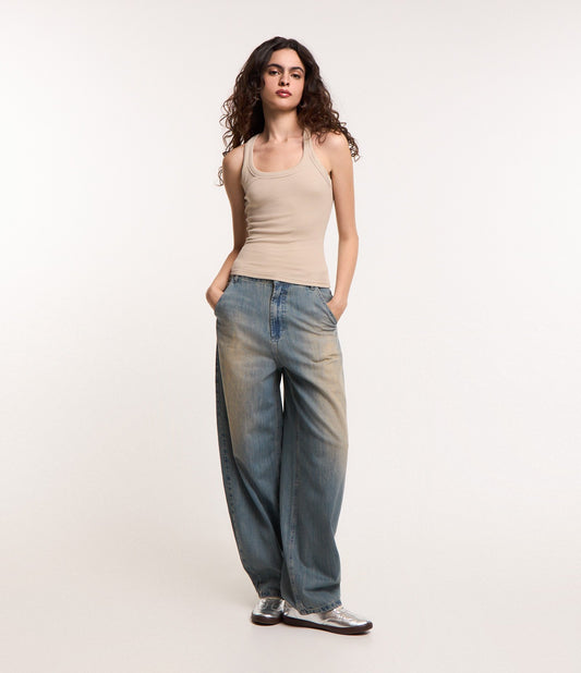 Calça jeans skater azul com bolsos Dirty Washed