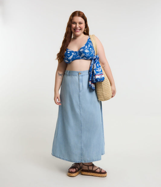 Gonna midi in denim leggero Curve & Plus Size Blu