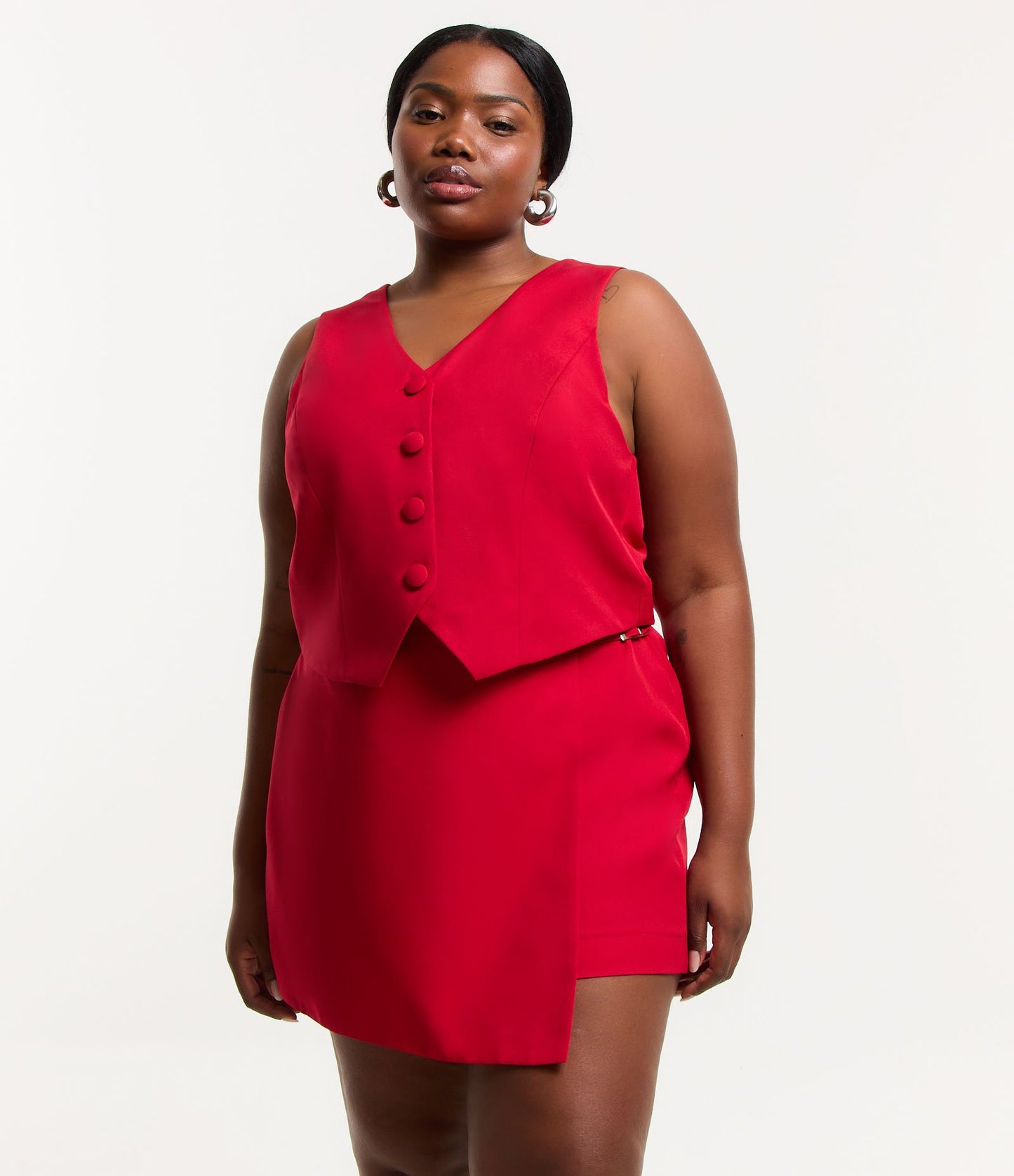 Chaleco Sastre con Botones Cubiertos Curva y Tallas Grandes Rojo