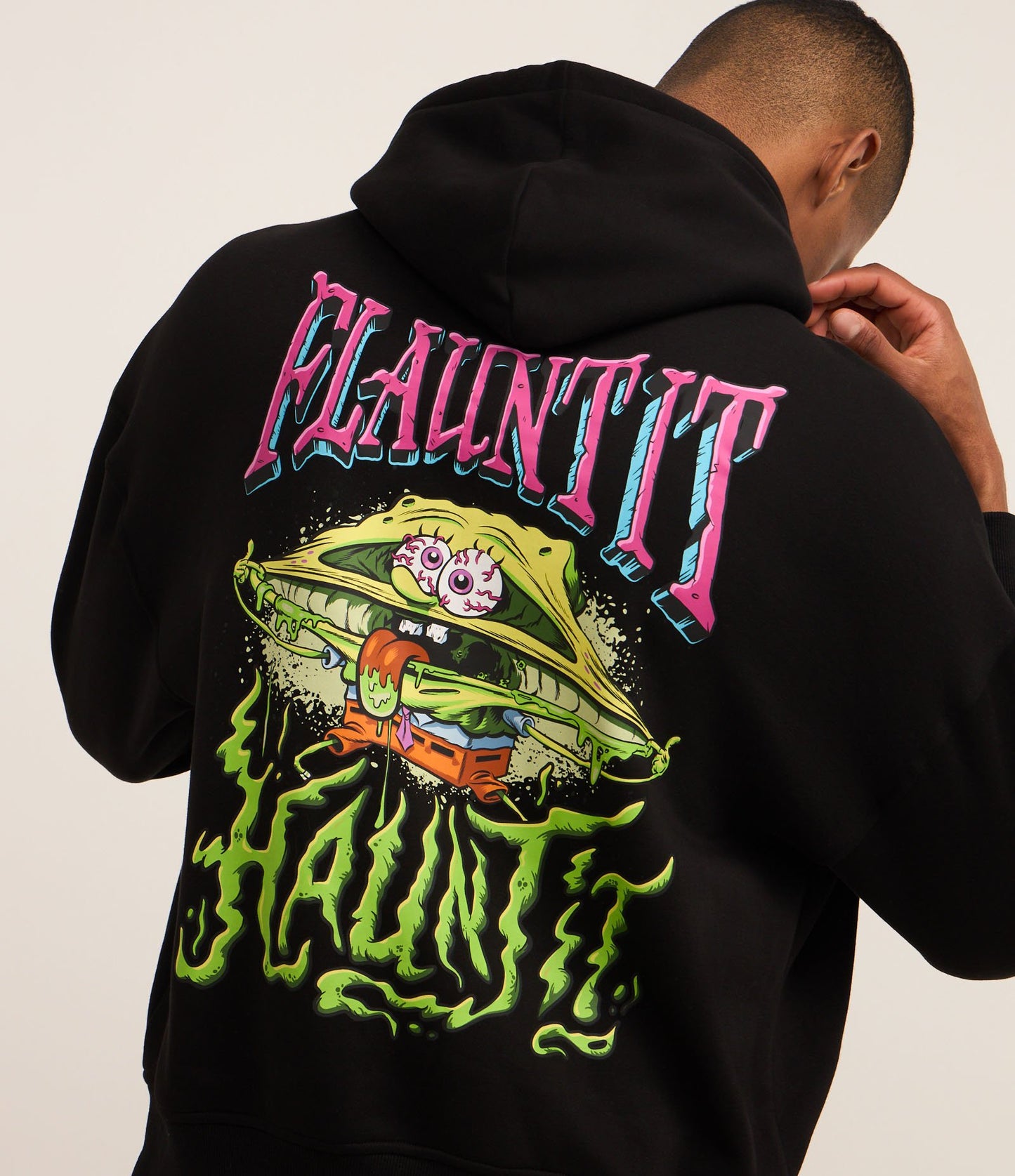 Chaqueta polar negra psicodélica Bob Esponja Boxy