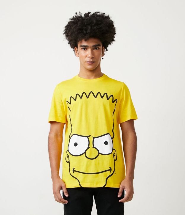 Yellow Bart Print Half-Knit T-Shirt