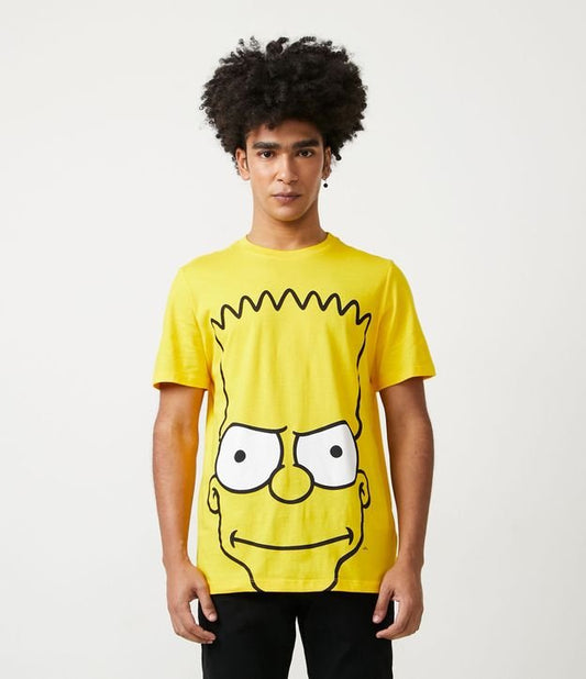 Yellow Bart Print Half-Knit T-Shirt