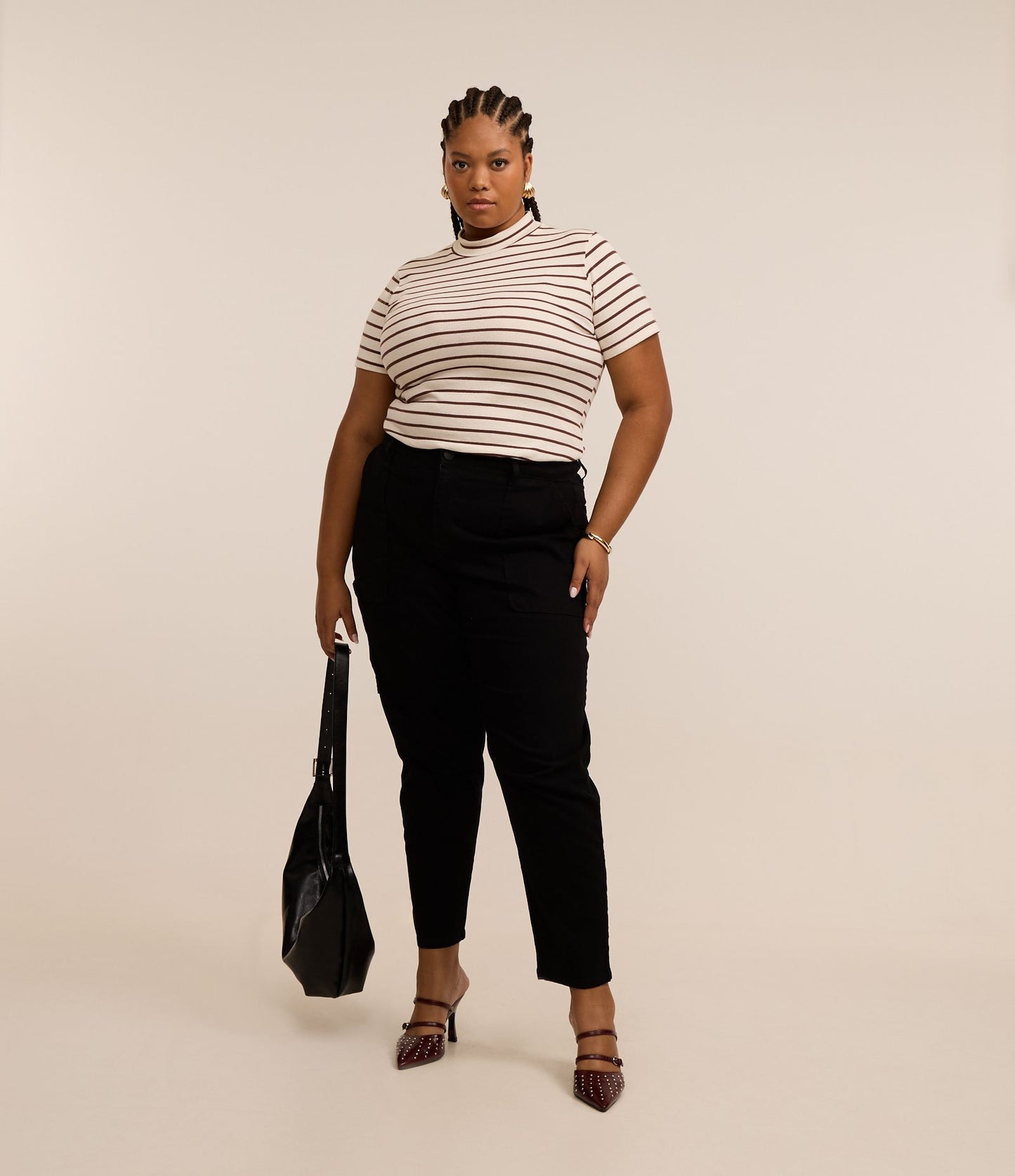 Pantaloni Mom Fit Carpenter in denim nero con tasche - Curve e taglie forti