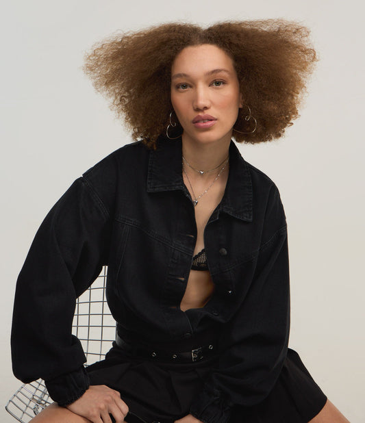 Oversized Black Twill Jacket with Cutouts