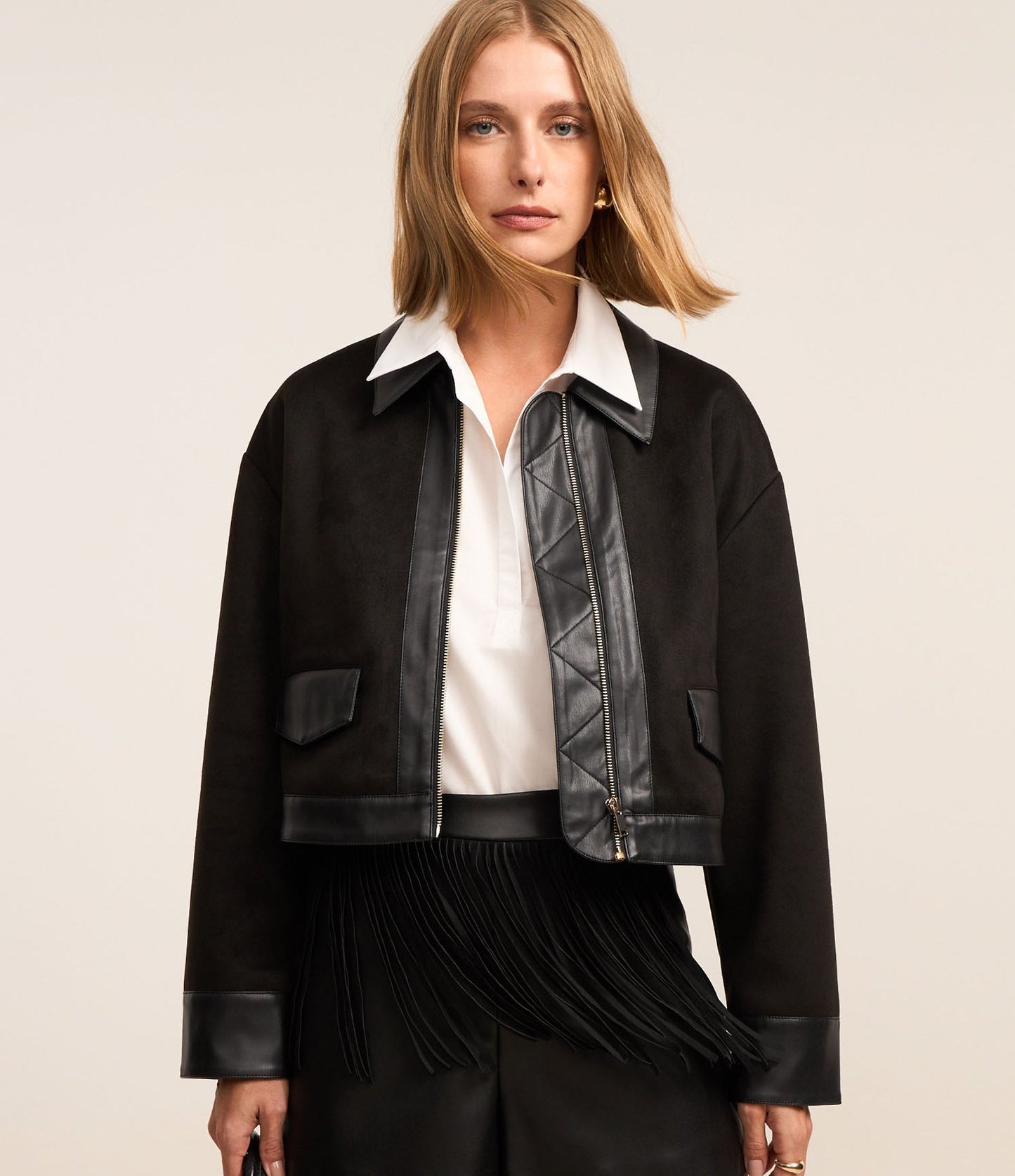 Western Suede Jacket with Black PU Details