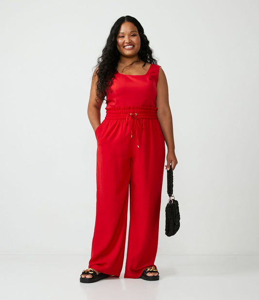 Pantaloni palazzo in crêpe rosso con elastico in vita - Curve e taglie forti