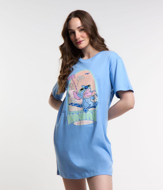 Camiseta de algodão azul com estampa de pontos